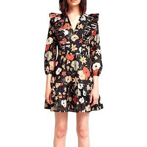 Warm NY Brianna Black‎ Floral Print Cotton Mini Dress, Size 0